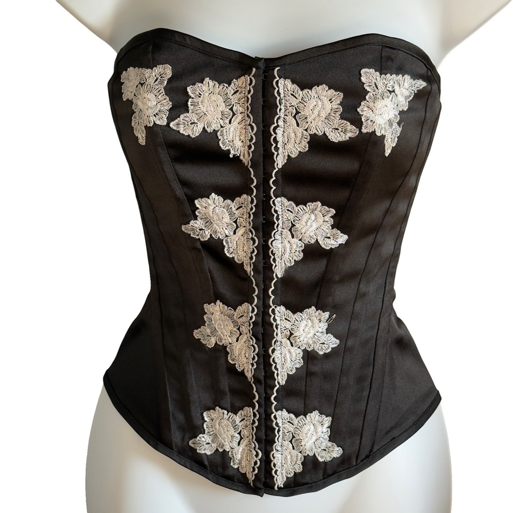 Vintage Charlotte Russe Black and Cream Floral Lace Corset Bustier Size S - Picture 5 of 9